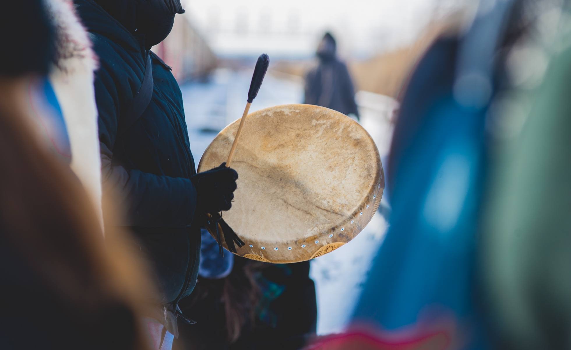 hand drumming at Wet’suwet’en rally