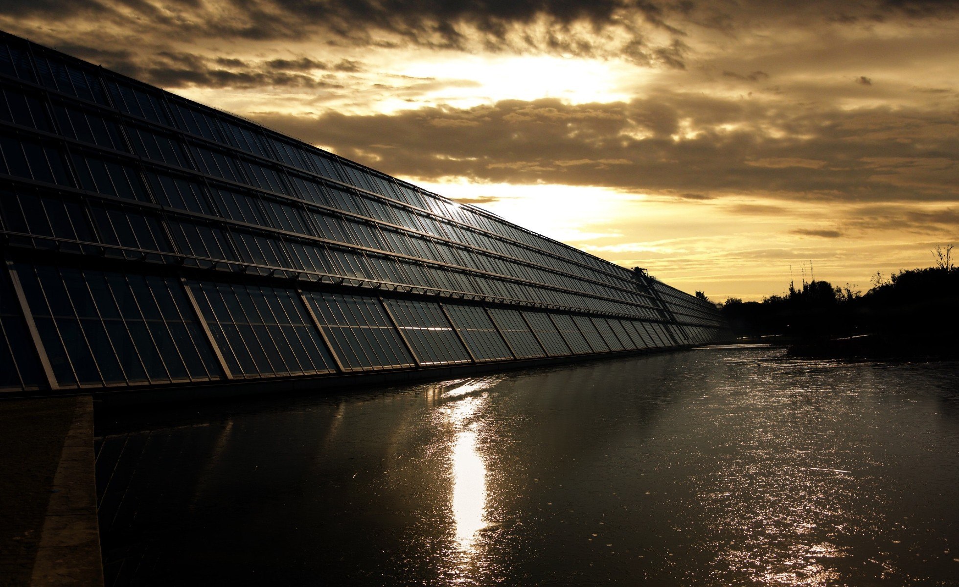 close up of solar panels in the dusk