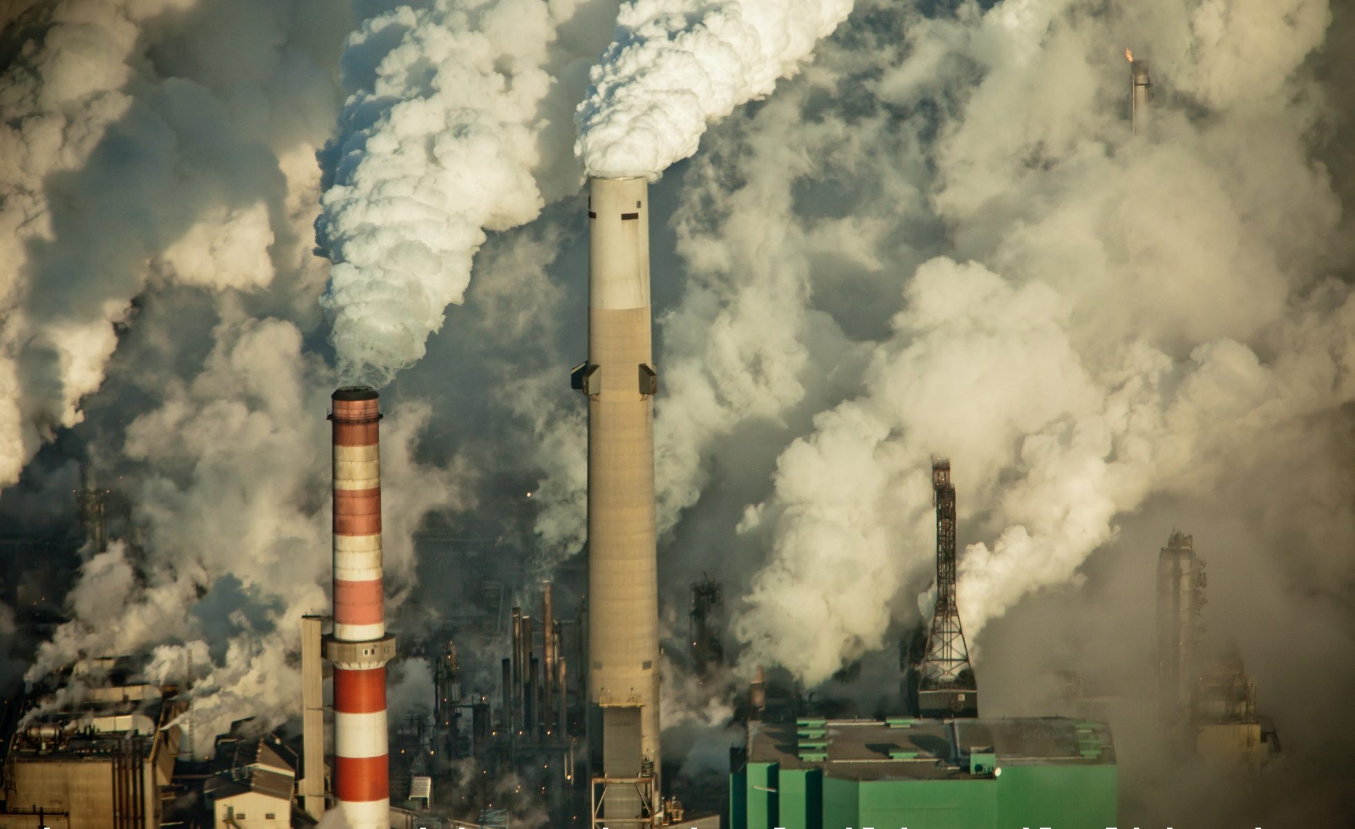 Close up of smoke stacks in Fort McMurray