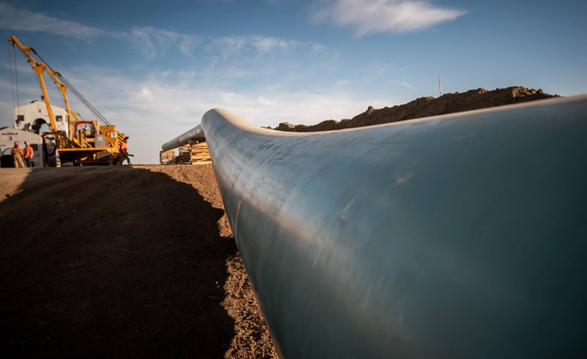 Close up of pipeline construction of Keystone XL in Alberta