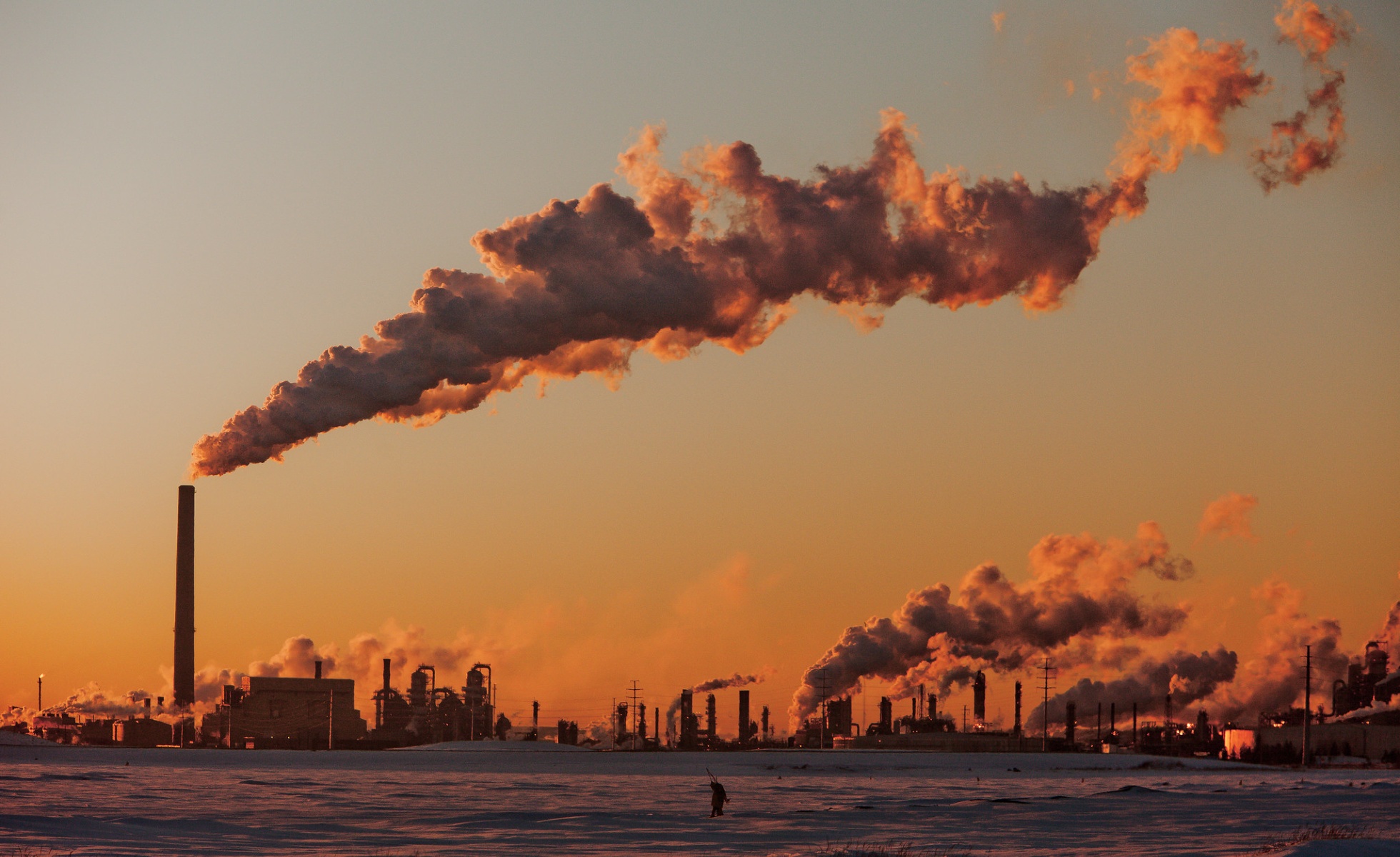 Sunset picture of oil sands operation in Fort MacMurray