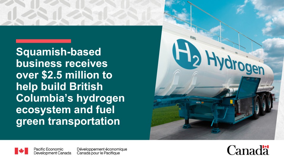 Squamish-based business receives over $2.5 million to help build British Columbia’s hydrogen ecosystem and fuel green transportation