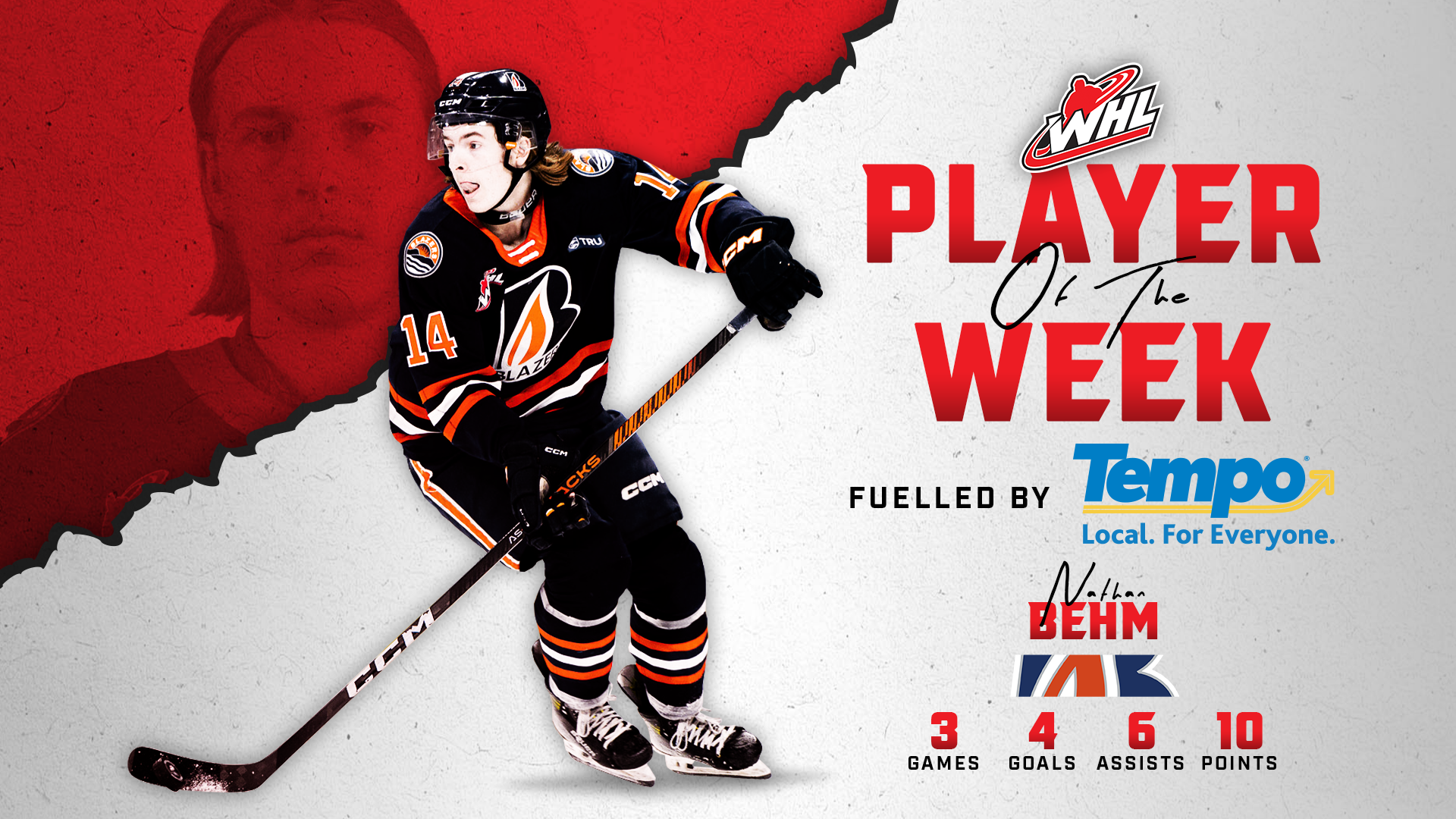 NHL Draft-eligible forward Behm named Tempo WHL Player of the Week