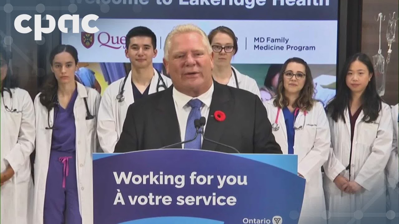 Ontario Premier Doug Ford speaks with reporters in Oshawa – October 25, 2024