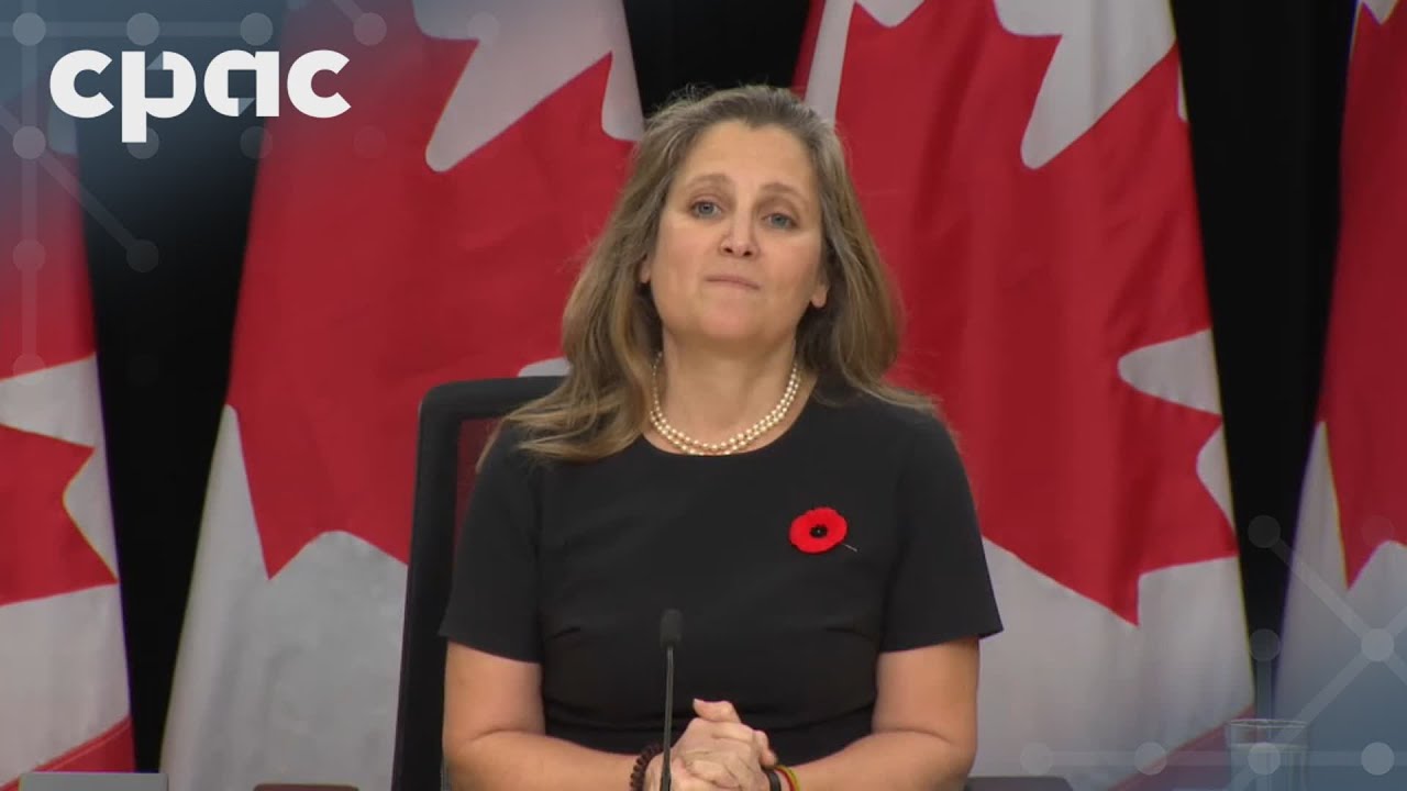 Starting soon: Finance Minister Chrystia Freeland speaks with reporters in Ottawa