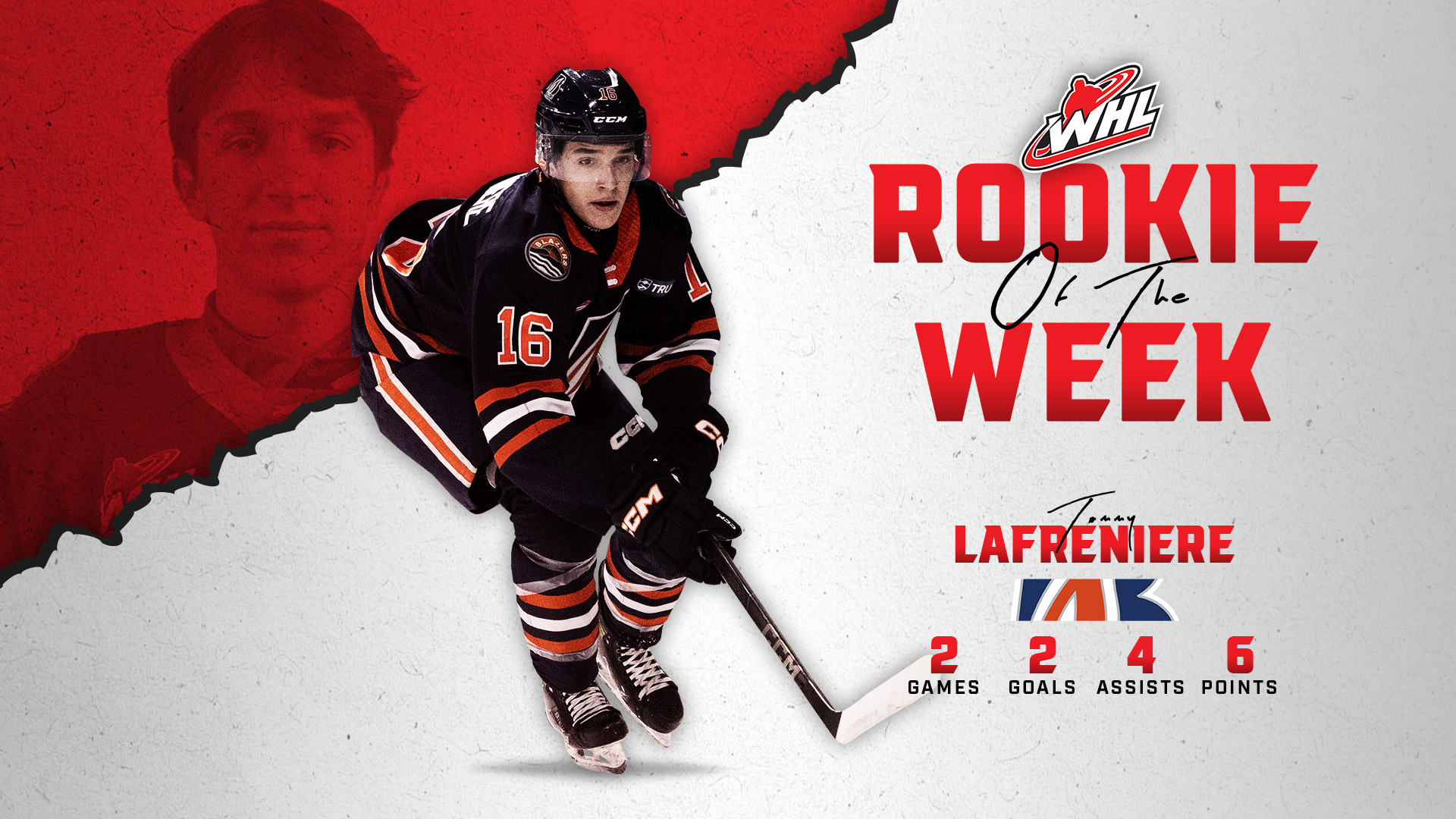 Blazers forward Lafreniere named WHL Rookie of the Week