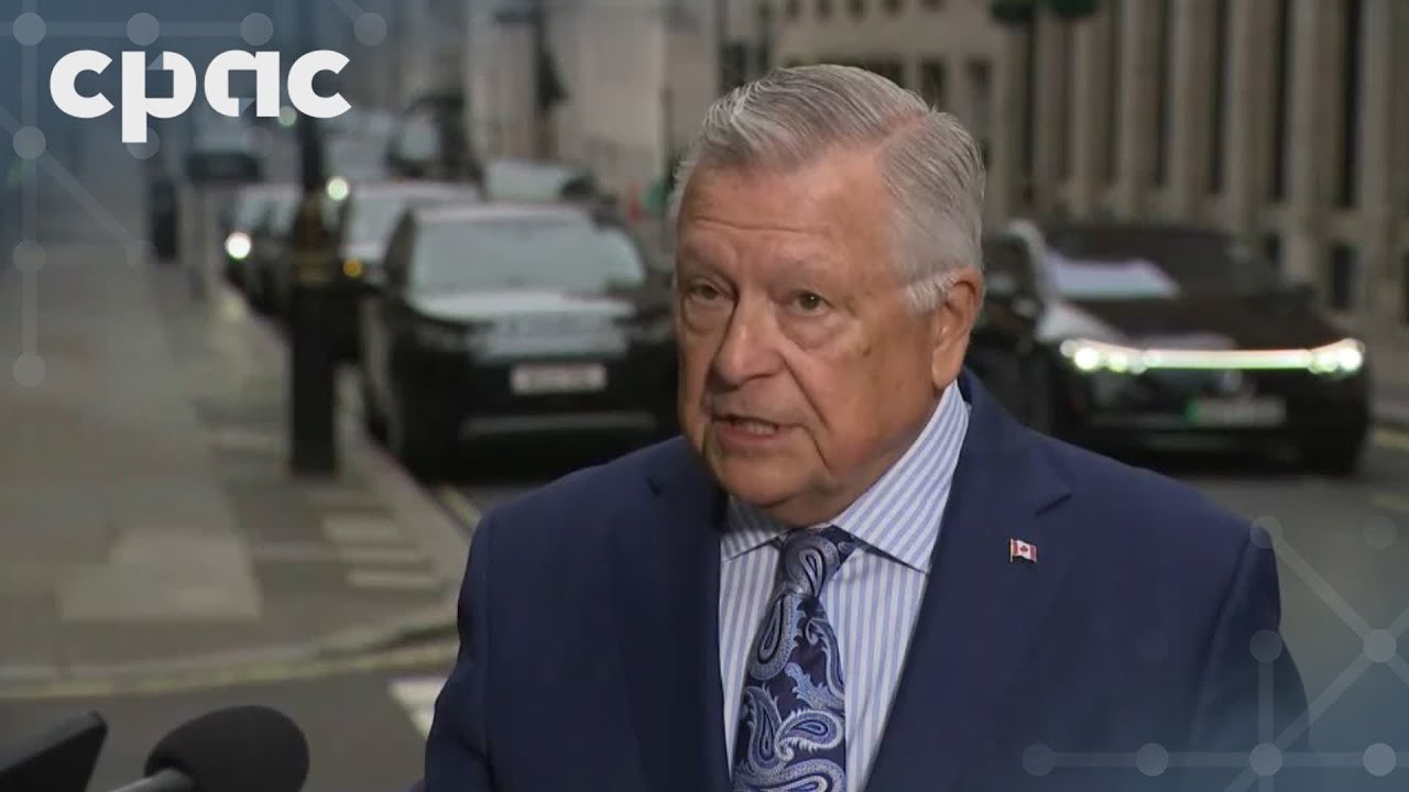 Canada’s ambassador to the U.K. Ralph Goodale speaks with reporters in London – September 26, 2025