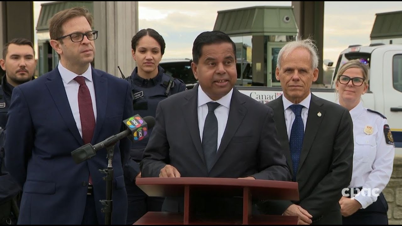 Minister Gary Anandasangaree speaks with reporters at Niagara border crossing – October 17, 2025