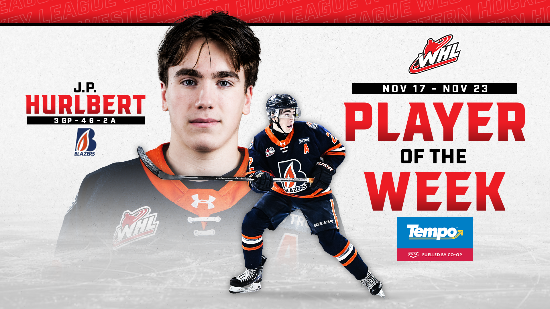 Blazers forward Hurlbert named Tempo WHL Player of the Week