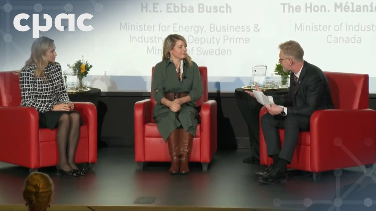 Industry Minister Mélanie Joly speaks with Sweden’s Deputy PM Ebba Busch in Ottawa