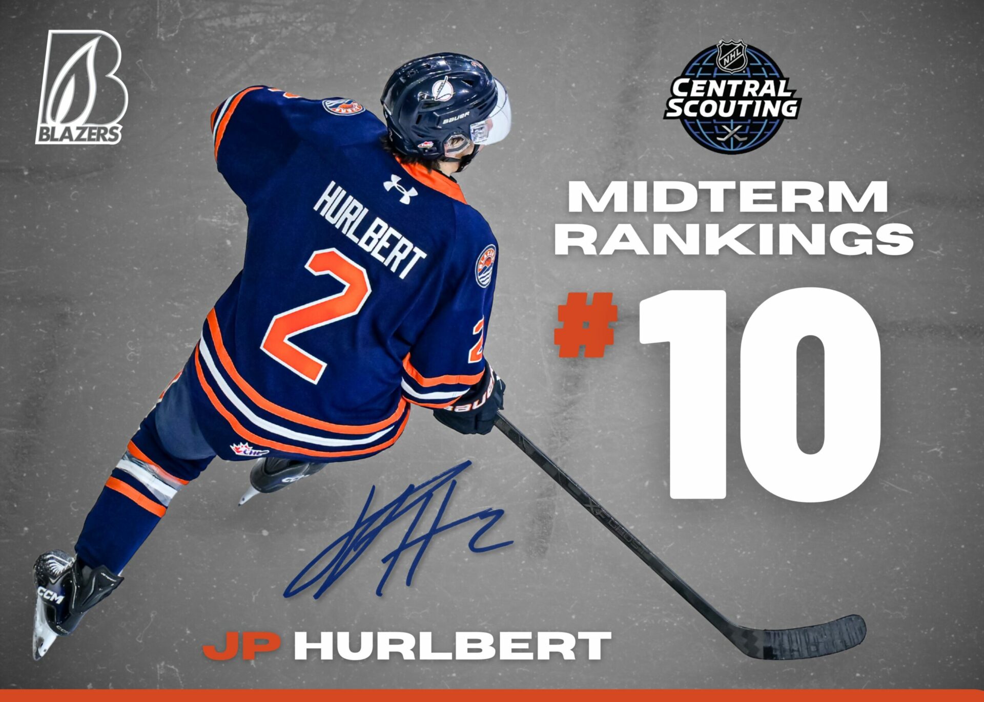 JP HURLBERT RANKED #10 IN NHL CENTRAL SCOUTING