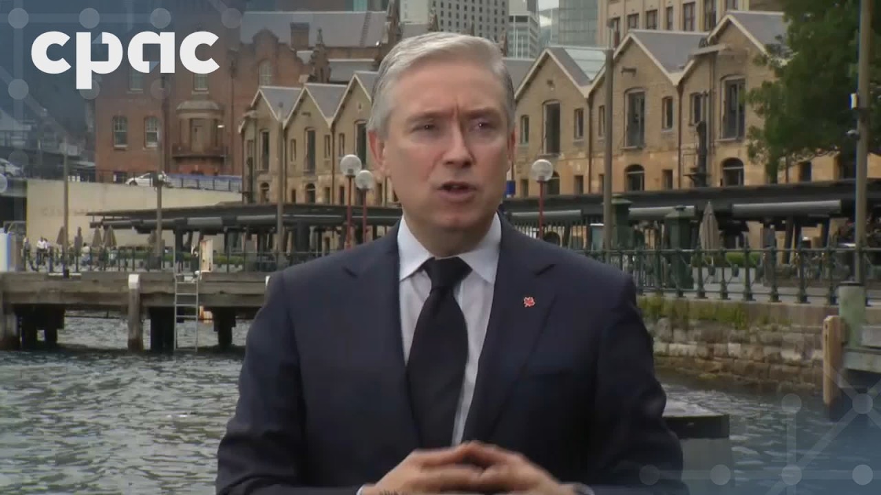 Finance Minister François-Philippe Champagne speaks with reporters in Sydney, Australia