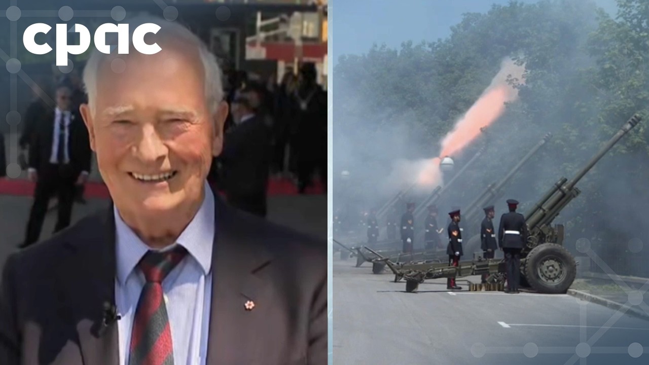 21-Gun Salute and Fly-over Interrupts Interview with former Governor General David Johnston