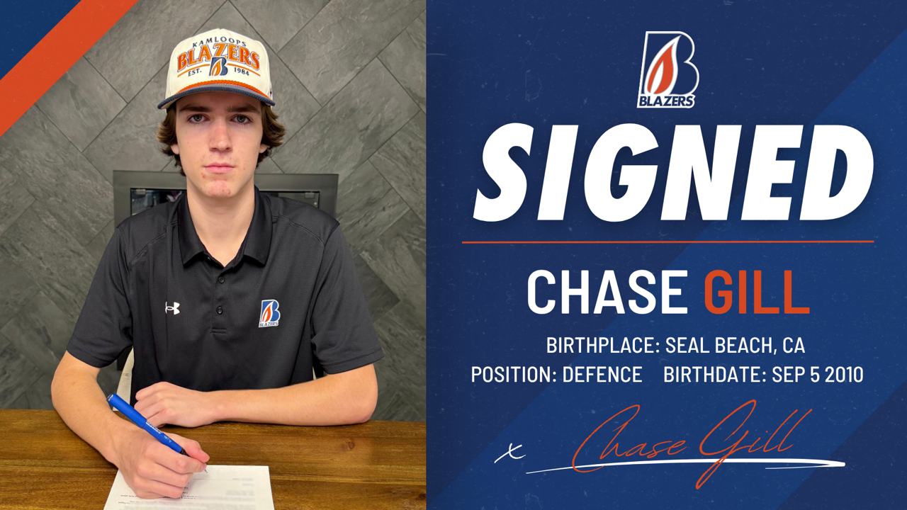 BLAZERS SIGN 2010-BORN DEFENSEMAN CHASE GILL
