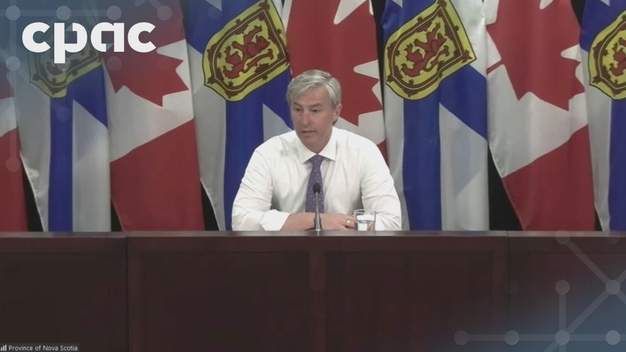 Nova Scotia Premier Tim Houston speaks with reporters in Halifax – June 4, 2026