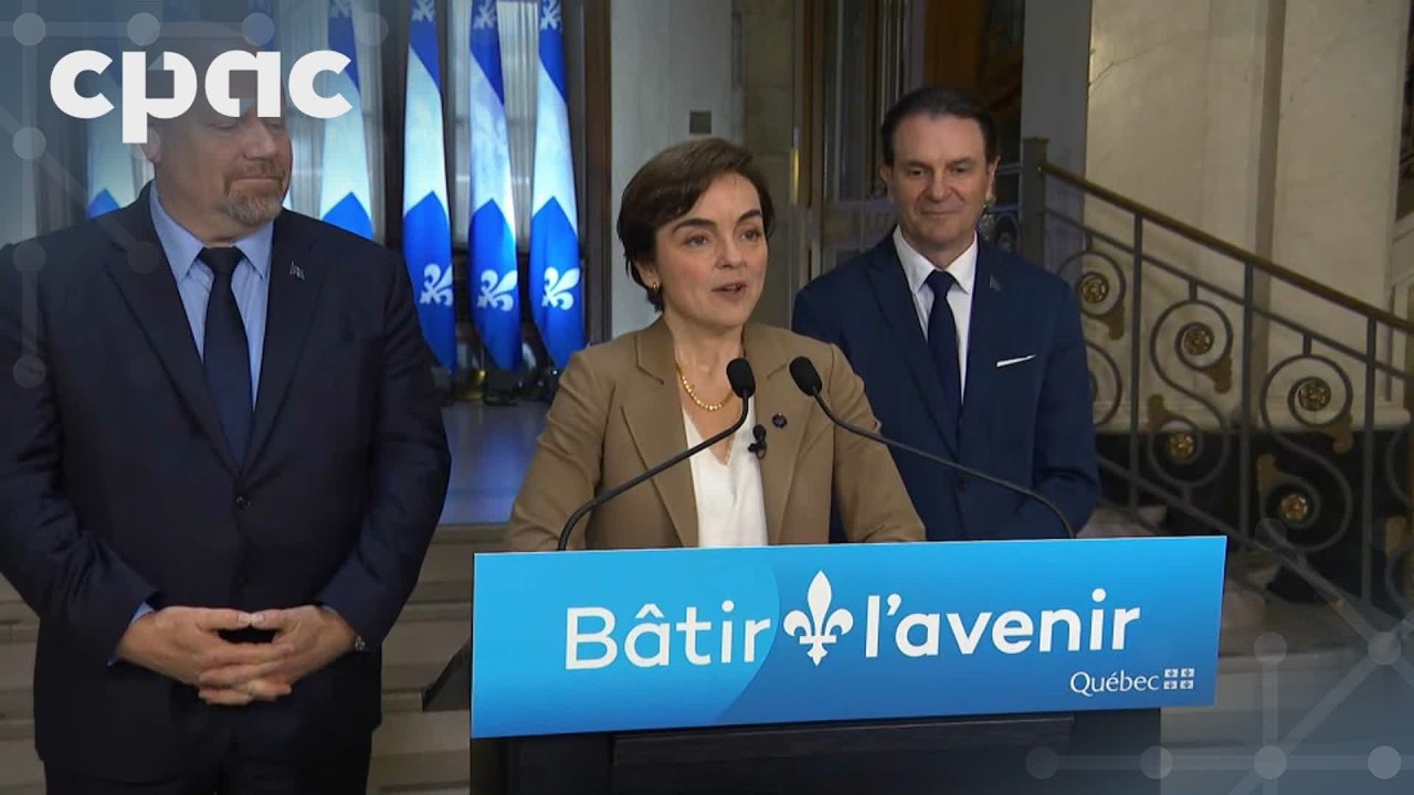 Quebec Premier Christine Fréchette speaks with reporters as legislative session concludes